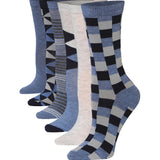 Tipi Toe Women's 6-Pairs Colorful Dynamic Duo Funky Splash Stripes Patch Patterned Crew Dress Socks