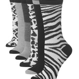 Tipi Toe Women's 6-Pairs Monochrome Funky Wild Animal Instincts Patterned Crew Dress Socks