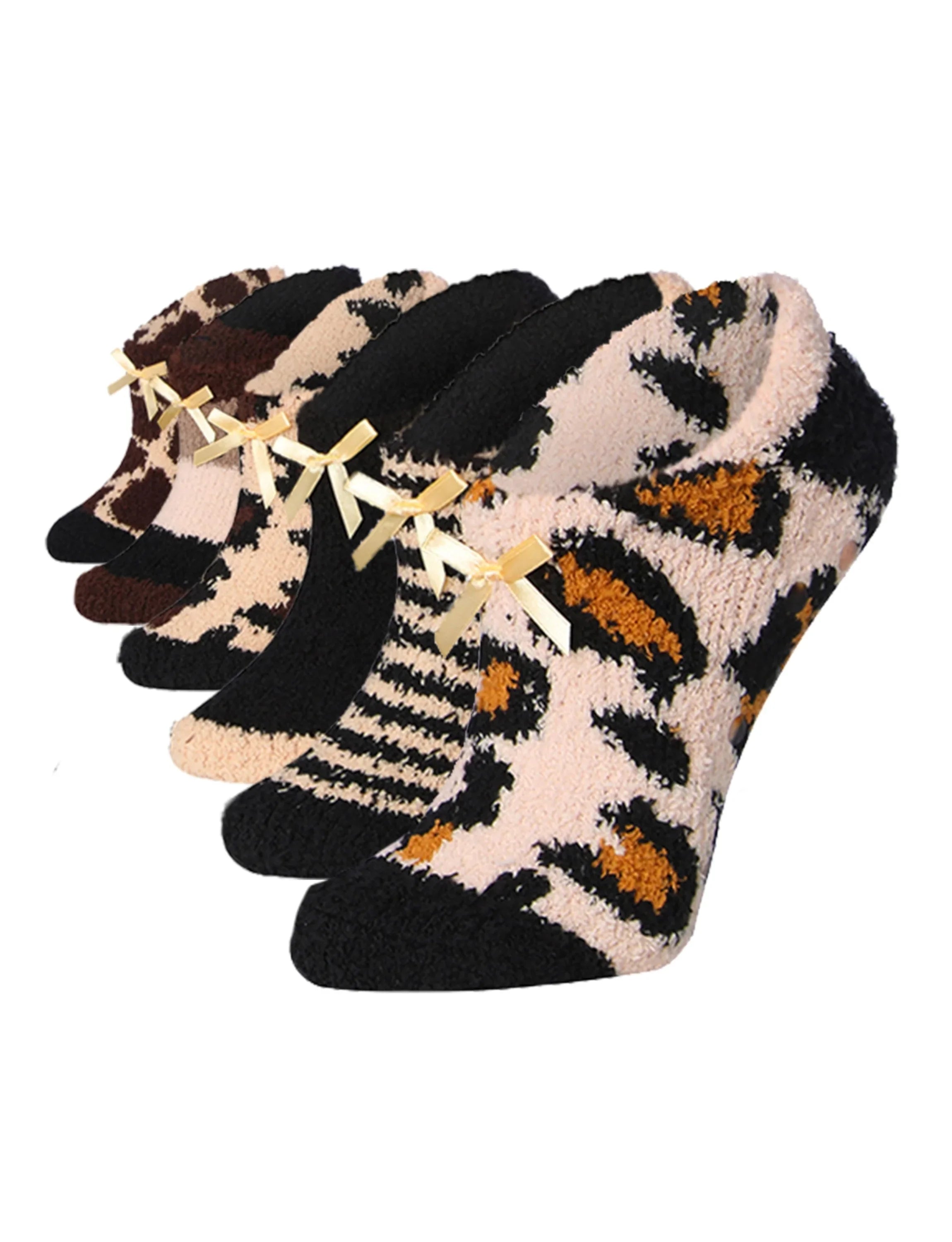 Women's 6 Pairs Cozy Microfiber Soft Anti-Skid Wild Comfort Colorful Patterned Fuzzy Crew Socks - Socks