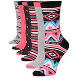 Tipi Toe Women's 6-Pairs Contemporary Tribal Colorful Funky Stripes Dotted Patterned Crew Dress Socks