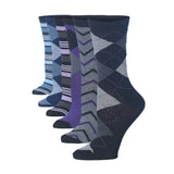 Tipi Toe Women's 6-Pairs Contemporary Color Combo Funky Argyle Stripe Zigzag Patterned Crew Dress Socks