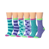 Women's 6 Pairs Cozy Microfiber Soft Anti-Skid Rainbow Dreams Colorful Patterned Fuzzy Crew Socks
