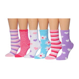 Women's 6 Pairs Cozy Microfiber Soft Anti-Skid Meadow Sunset Colorful Patterned Fuzzy Crew Socks - Socks