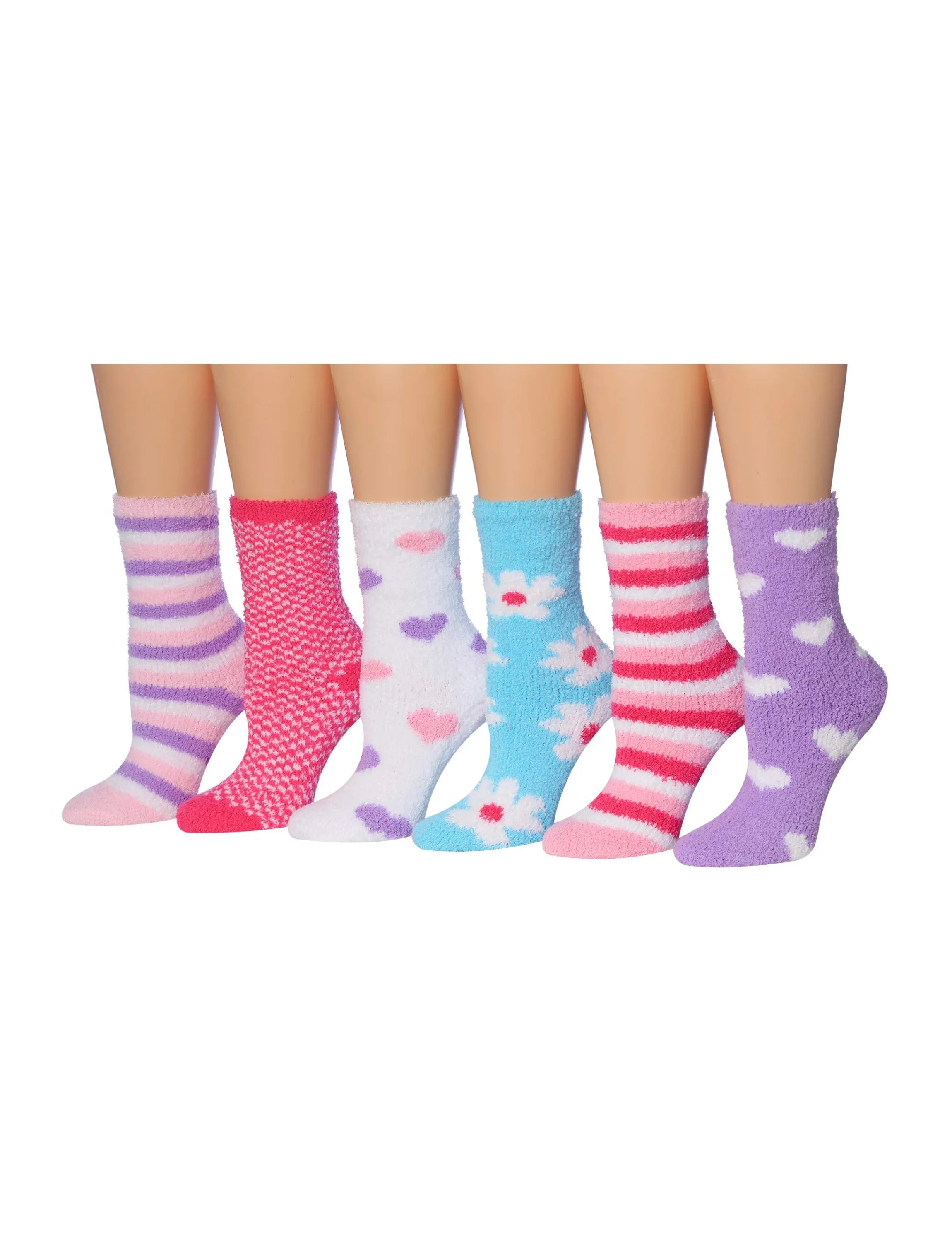 Women's 6 Pairs Cozy Microfiber Soft Anti-Skid Meadow Sunset Colorful Patterned Fuzzy Crew Socks - Socks