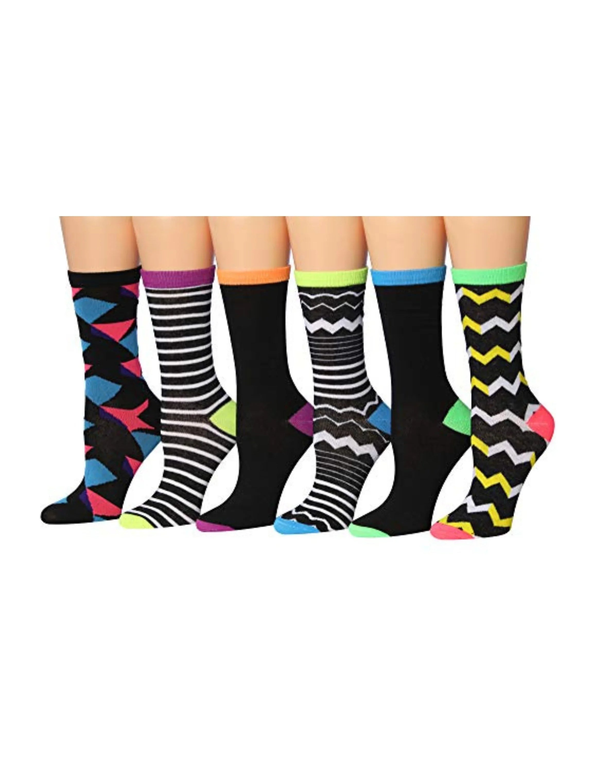 Women's 6-Pairs Colorful Light Vibrant Colors Stripes Polka Dots Funky Patterned Crew Dress Socks - Socks