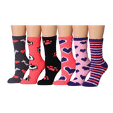 Women's 6 Pairs Cozy Microfiber Soft Anti-Skid Heartfelt Hues Colorful Patterned Fuzzy Crew Socks