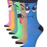 Women's 6-Pairs Colorful Vibrant Rainbow Smiles Funky Monster Face Patterned Crew Dress Socks - Tipi Toe Socks