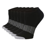 Tipi Toe Women's 6 Pack Cushioned Comfort Running Solid Black Grey Stripes Women's No Show Socks - Tipi Toe Socks