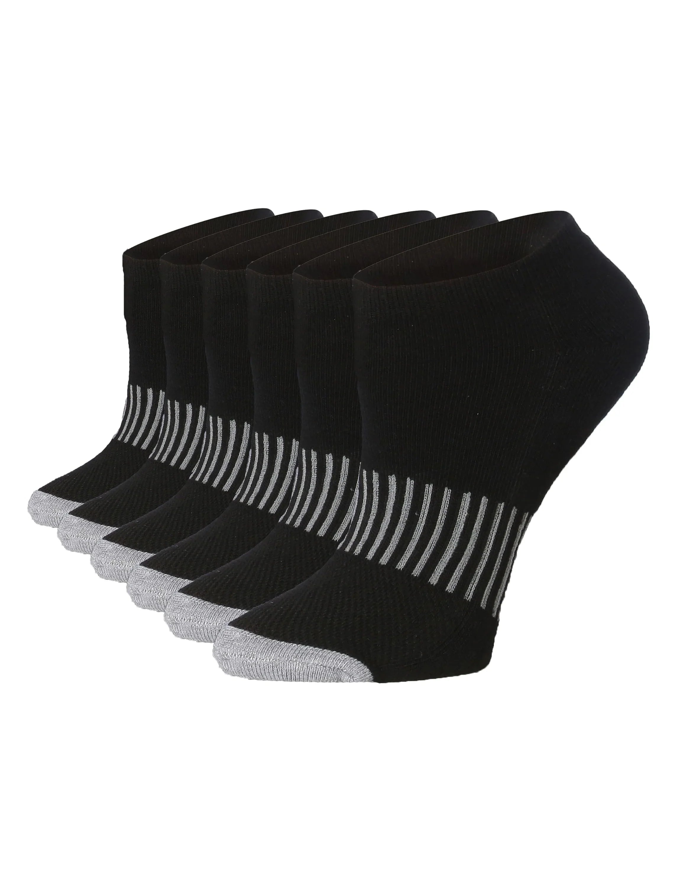 Tipi Toe Women's 6 Pack Cushioned Comfort Running Solid Black Grey Stripes Women's No Show Socks - Tipi Toe Socks