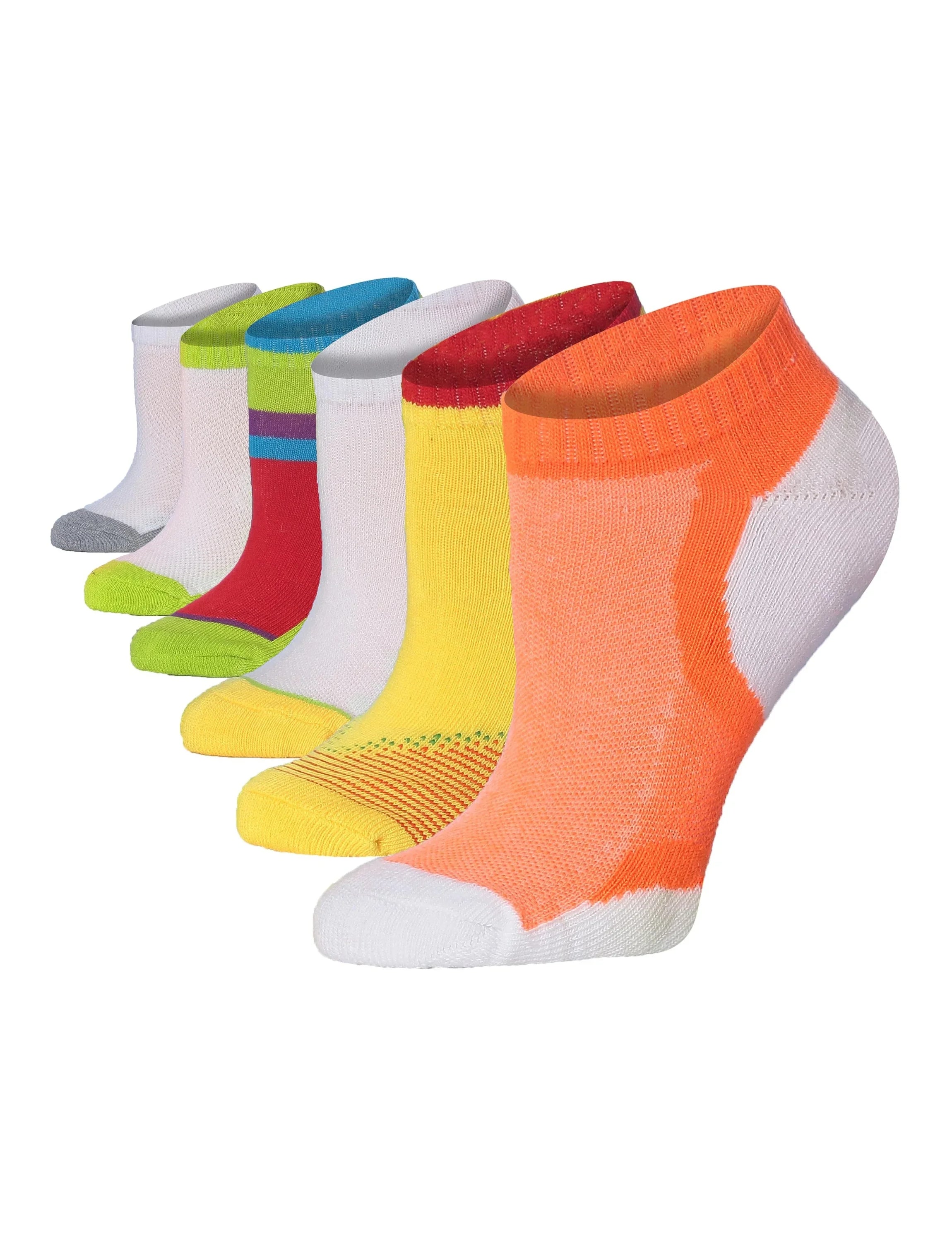  Women's 6 Pack Cushioned Comfort Running Bright Mix Sporty Designs No Show Ankle Socks For Women -  Socks