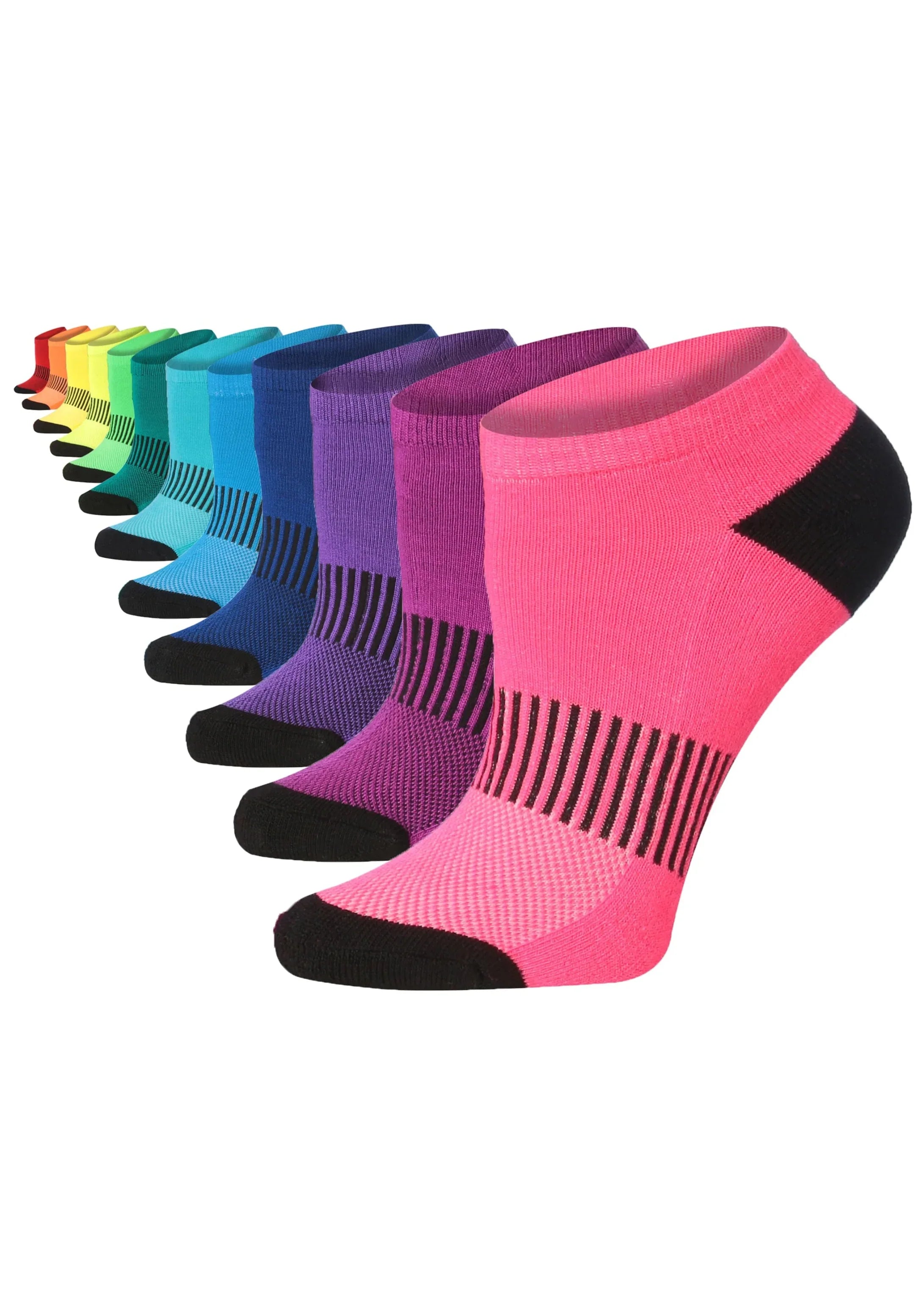  Women's 12-Pairs Vibrant Colored Black Acented Stripes Low Cut Athletic Sport Peformance Socks -  Socks