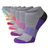 Tipi Toe Women's 12-Pairs Solid Plain Grey Rainbow Colored Accent Stripes Low Cut Athletic Sport Peformance Socks