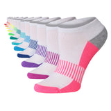 Tipi Toe Women's 12-Pairs Plain Solid White Rainbow Colored Accented Stripes Low Cut Athletic Sport Peformance Socks