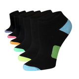 Tipi Toe Women's 6 Pack Athletic Cushioned Comfort Running Solid Black Toe Heel Multi Colors Women's Low Cut Socks