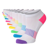 Tipi Toe Women's 12-Pairs Plain White Rainbow Accents Middle Stripes Low Cut Athletic Sport Peformance Socks
