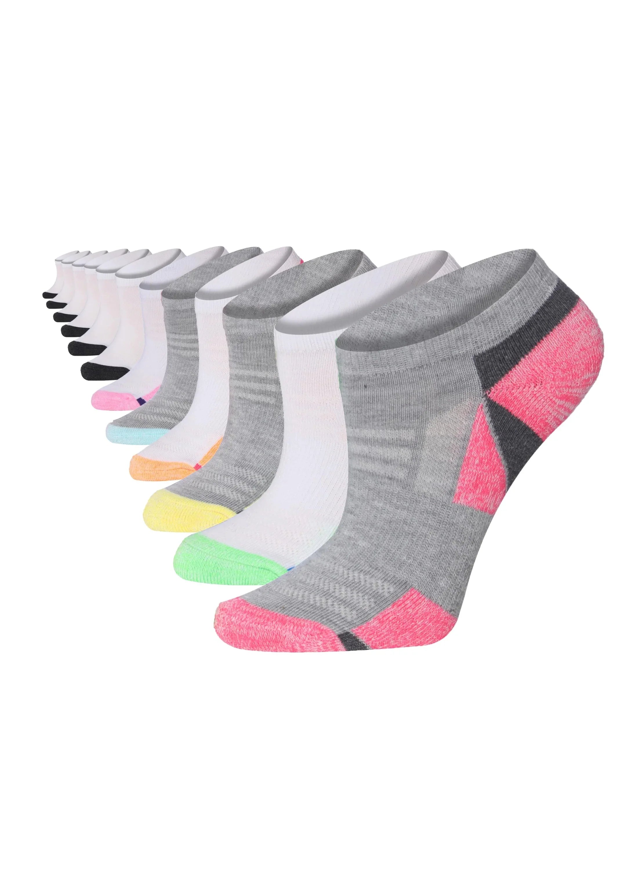  Women's 12 Pairs Low Cut Monochrome Harmony with a Splash of Vibrance White Grey Athletic Sport Peformance Socks -  Socks