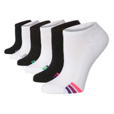Tipi Toe Women's 6 Pack Cushioned Comfort Running Black White Multicolor Lines Womens Low Cut Socks